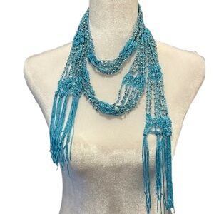 Chic Turquoise Beaded Fringe Scarf